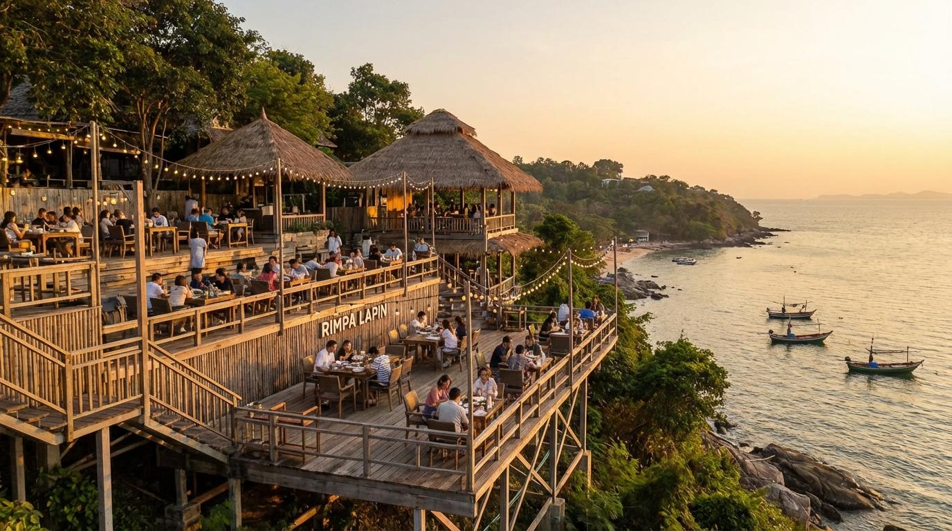 Cliffside restaurant view overlooking the ocean in Pattaya