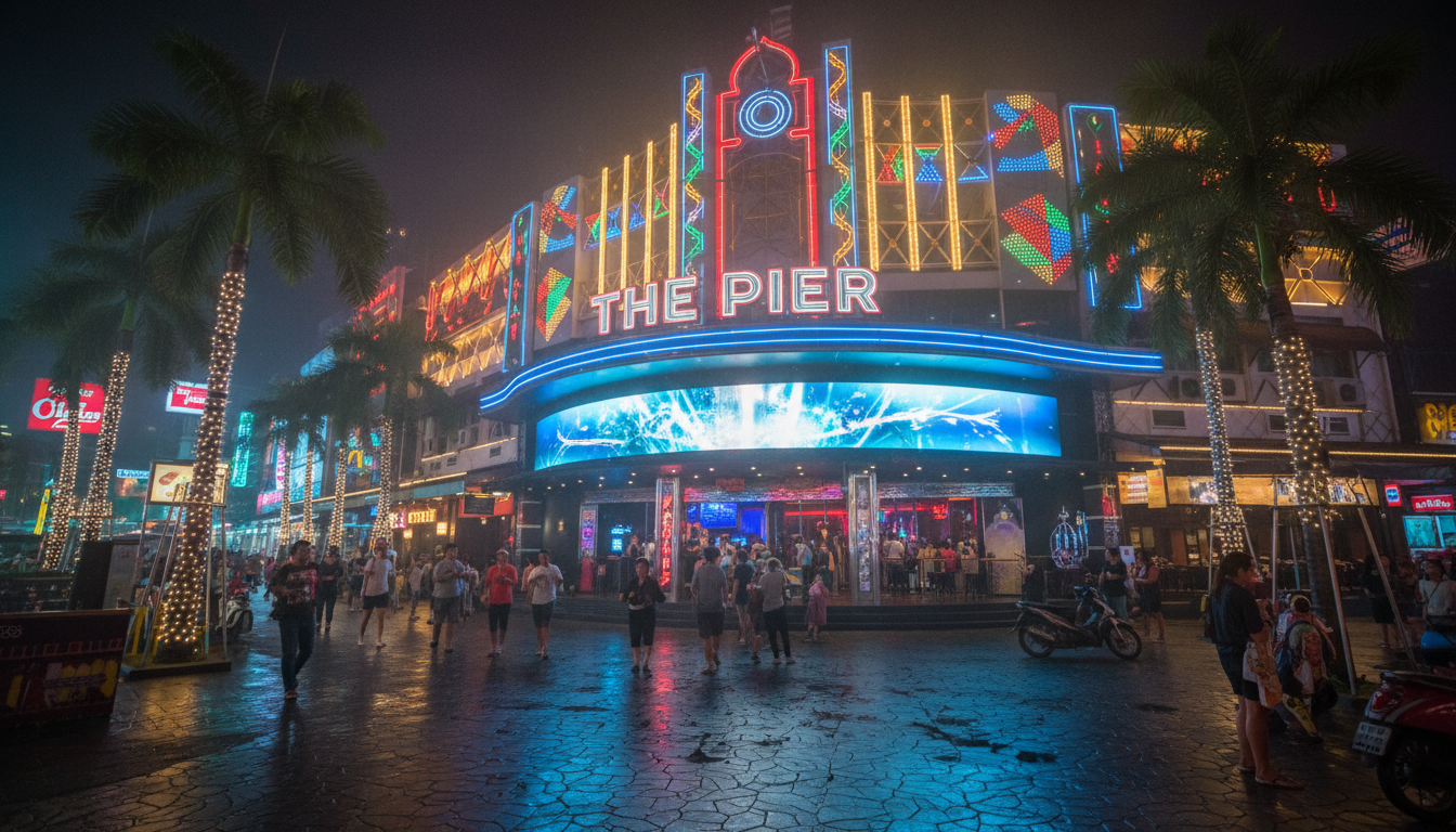 Futuristic lighting and lively dance floor at The Pier Disco Club