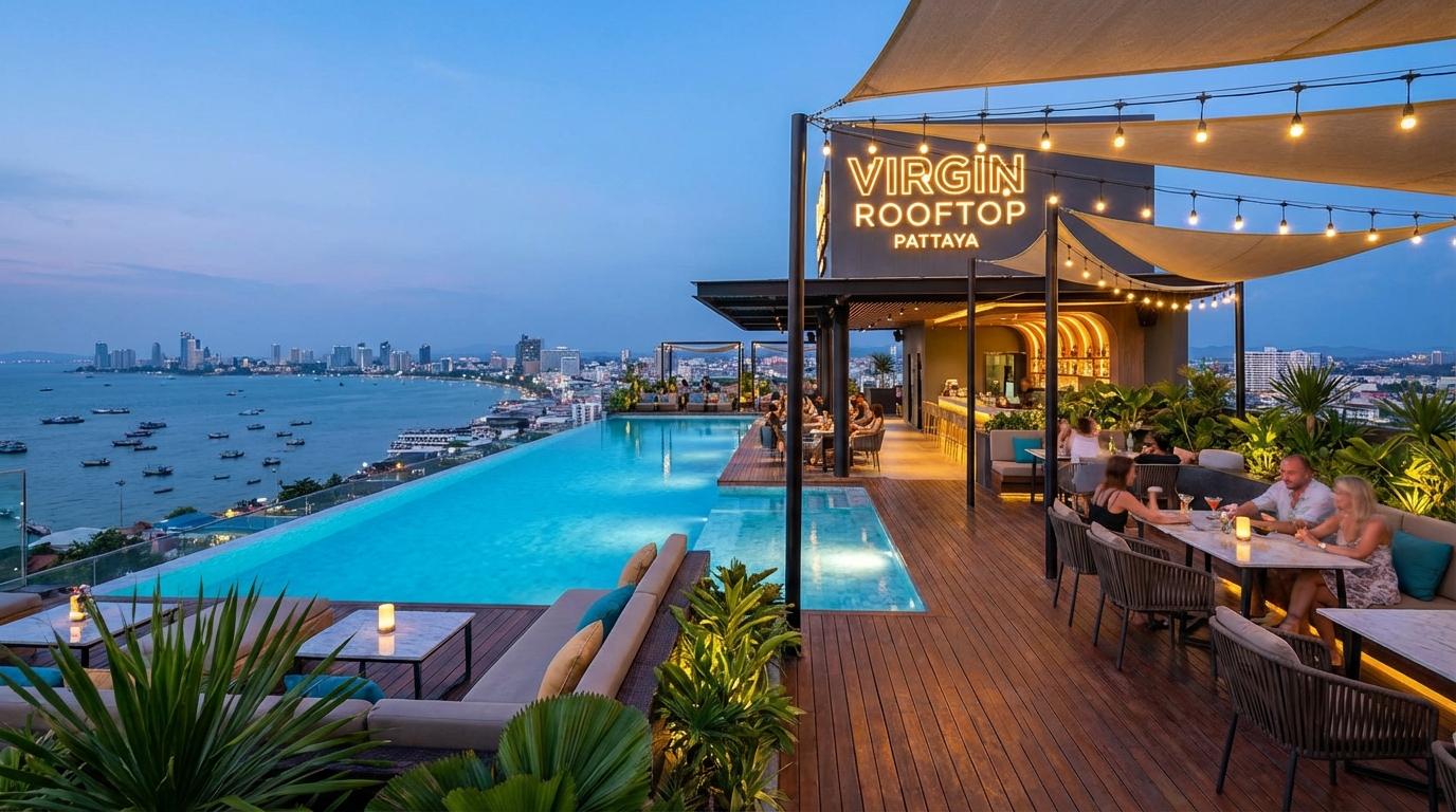 Cozy rooftop dining with warm lighting, echoing Virgin Rooftop's vibe