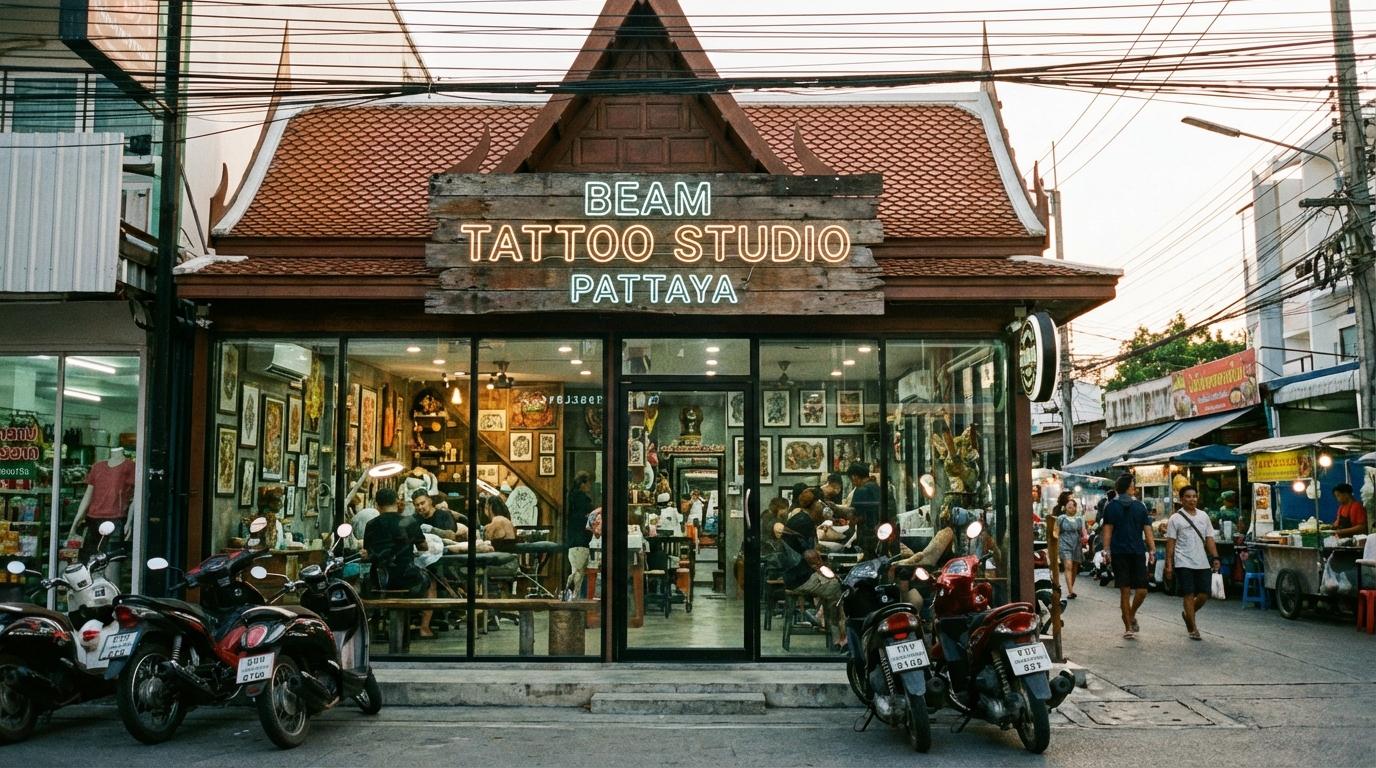 Artist creating a custom minimalist design at Beam Tattoo Studio