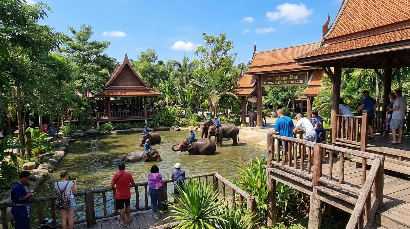 Elephants roaming in Pattaya Elephant Village