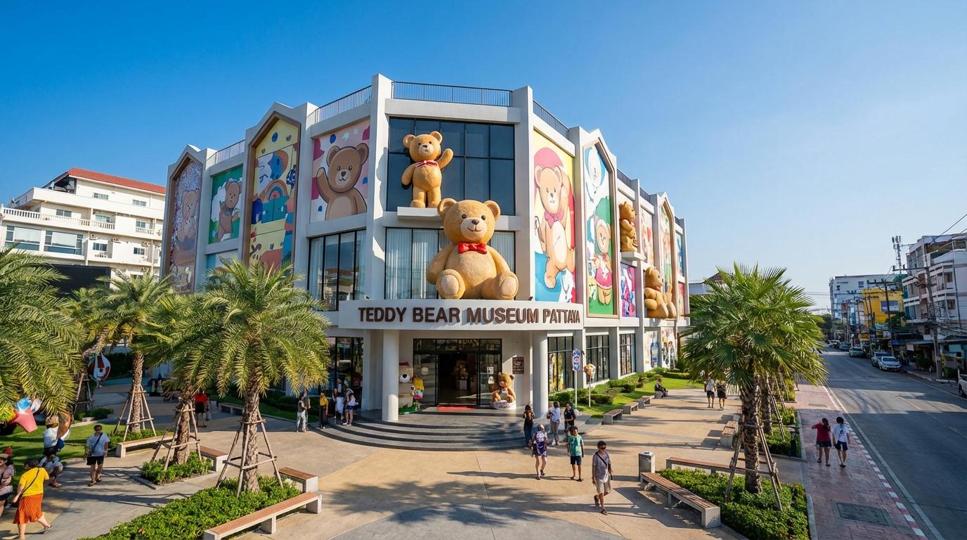 Diorama featuring life-sized teddy bears at the Teddy Bear Museum