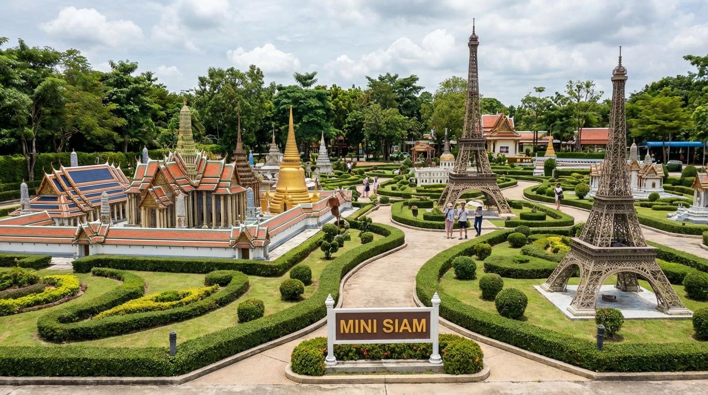 Miniature replica of historical Thai temples at Mini Siam