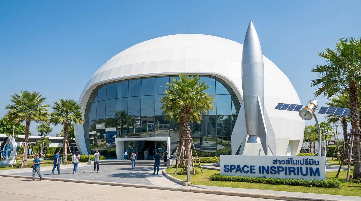 Interactive space and satellite exhibits inside Space Inspirium