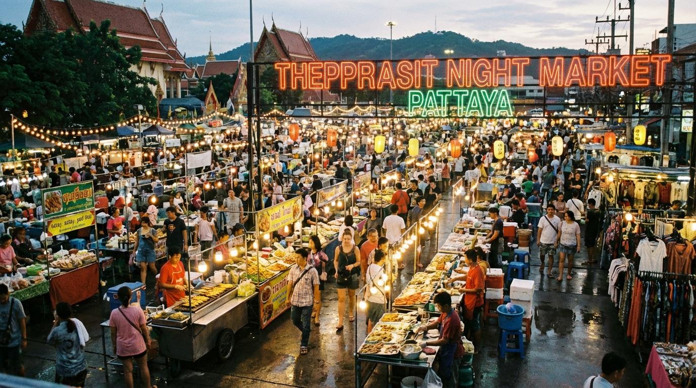 A vibrant evening view representative of Pattaya's bustling streets