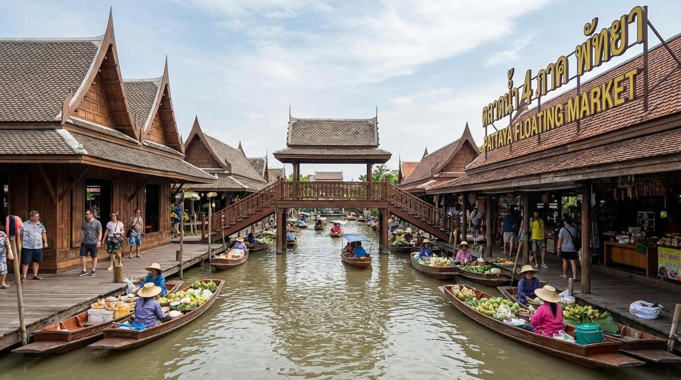 Traditional wooden boats at the Pattaya Floating Market