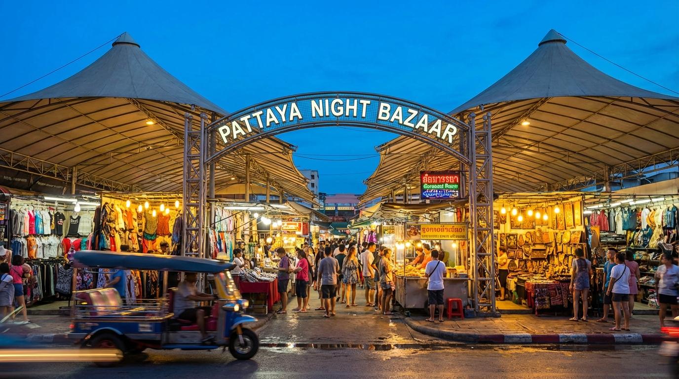 Indoor bazaar with clothing stalls