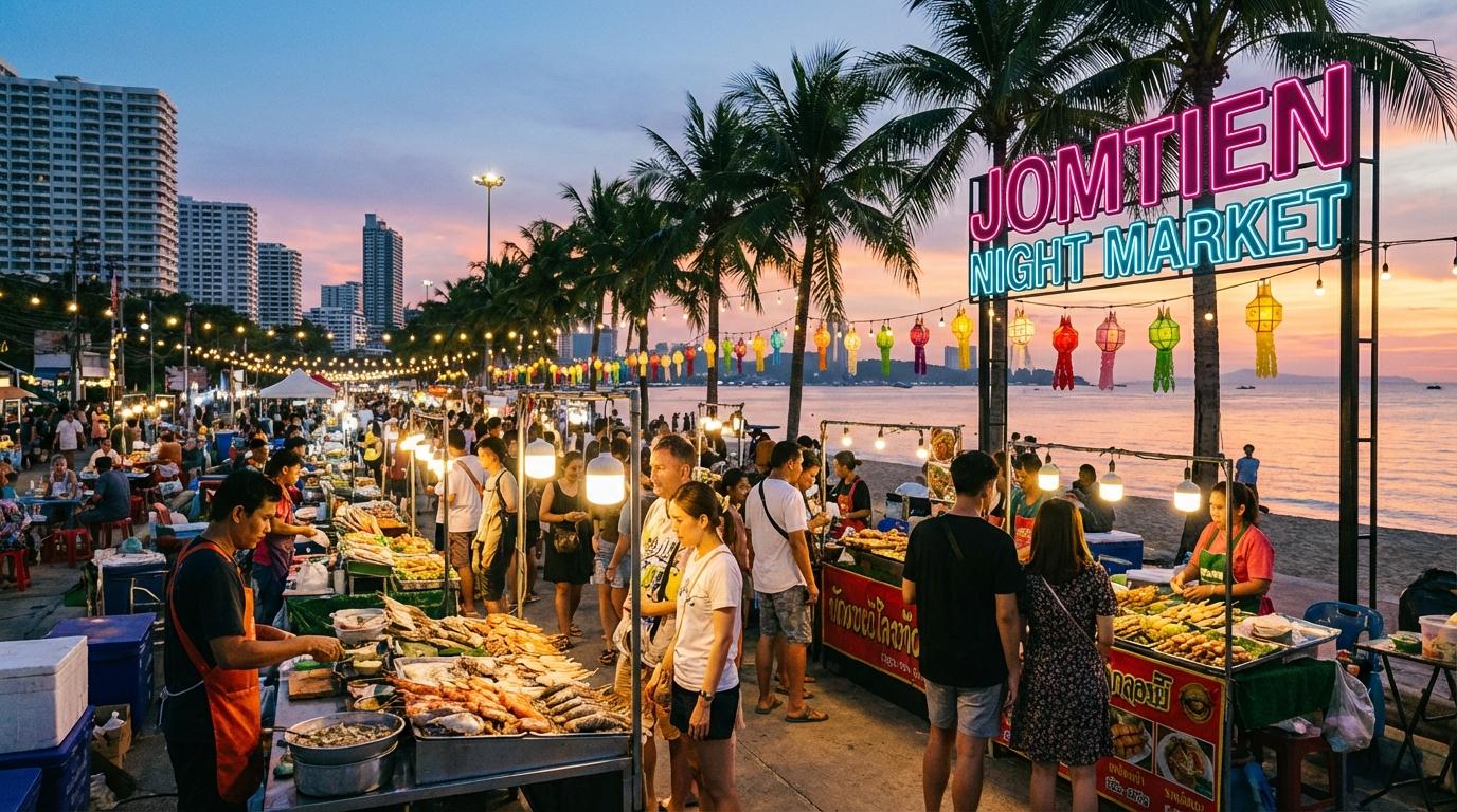 Evening market scene near the beach