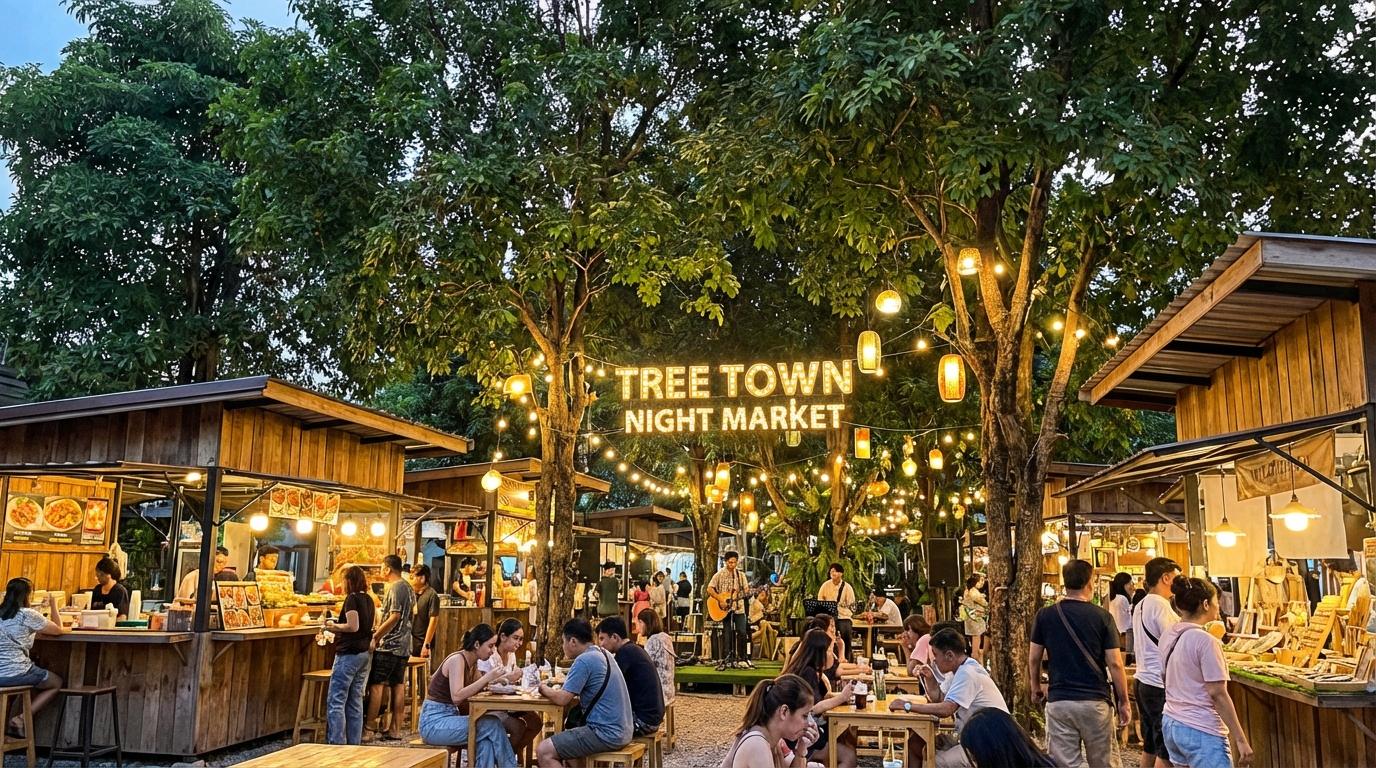 Lively night market with bars and food stalls