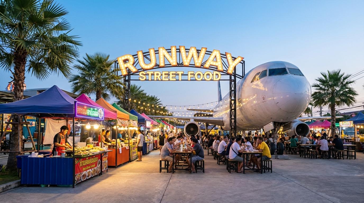 Street food market stalls at night