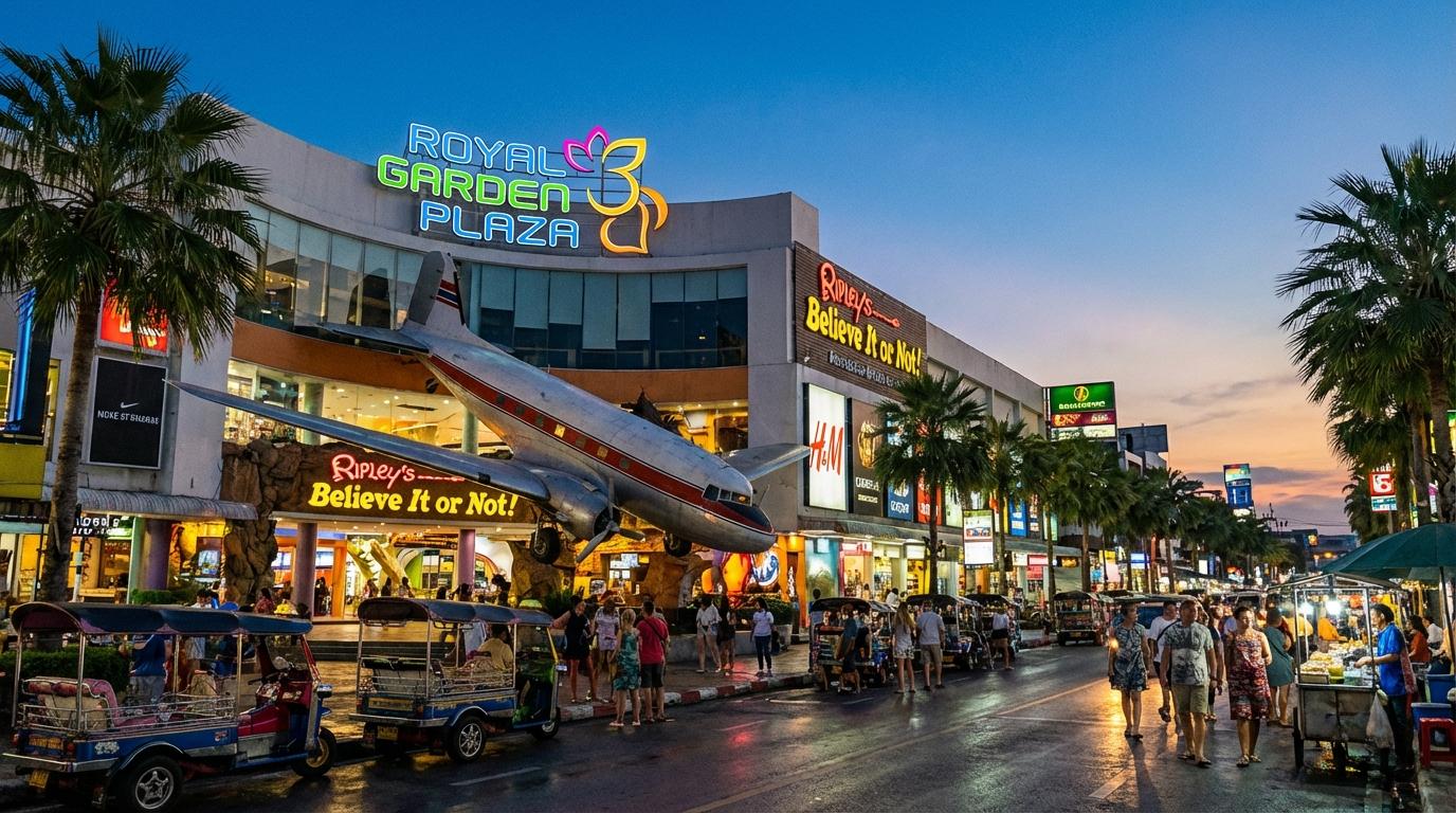 Exterior of Royal Garden Plaza featuring the iconic crashed airplane