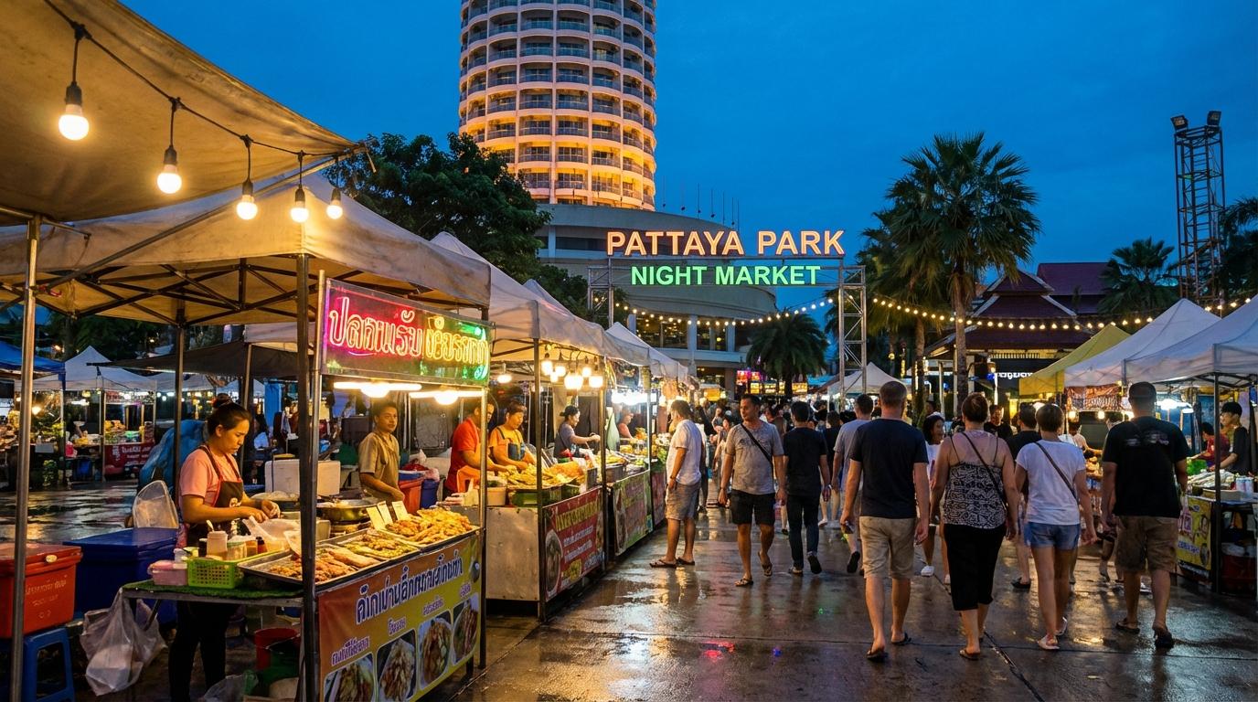 Evening scene at the bustling Pattaya Park Night Market